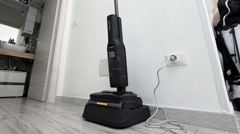 Roborock F25 Ultra on its charging and cleaning dock