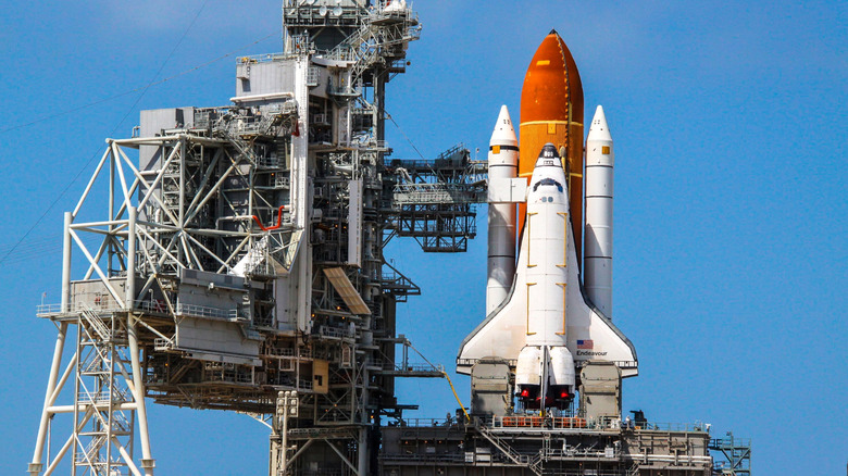 Space Shuttle Endeavour on the launchpad prior to liftoff.