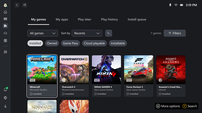 My games screen on the ROG Xbox Ally X