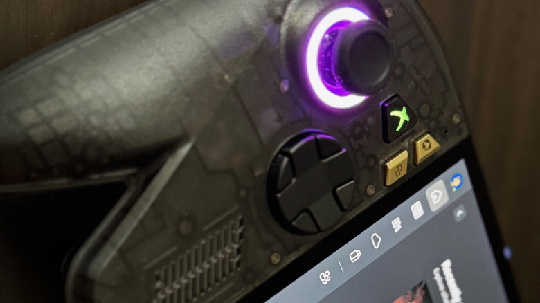 Close up the ROG Xbox Ally X20 menu buttons and rotating D-pad
