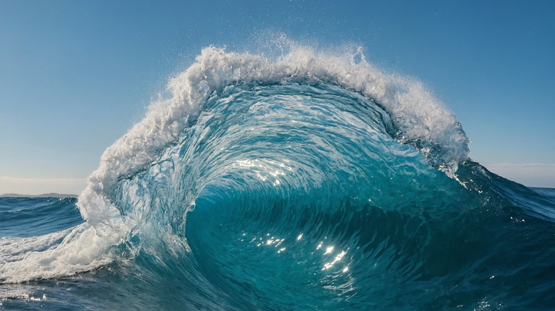 Rogue wave toppling over itself in the ocean