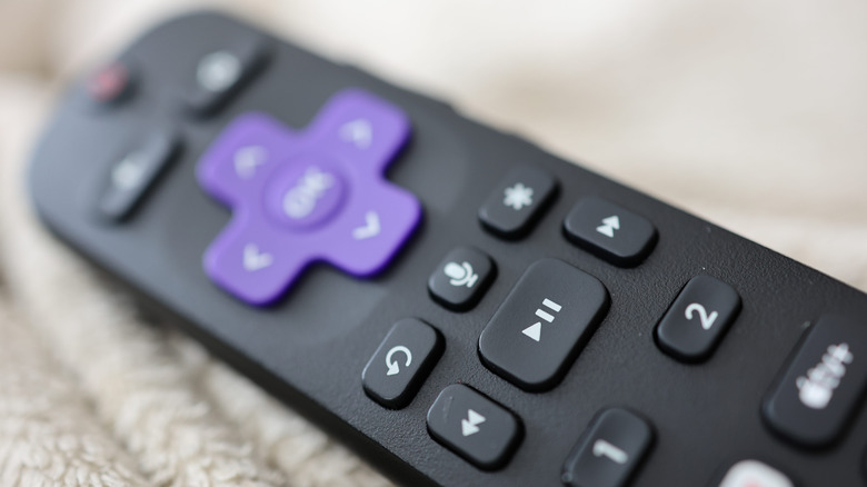 Close up of Roku remote.
