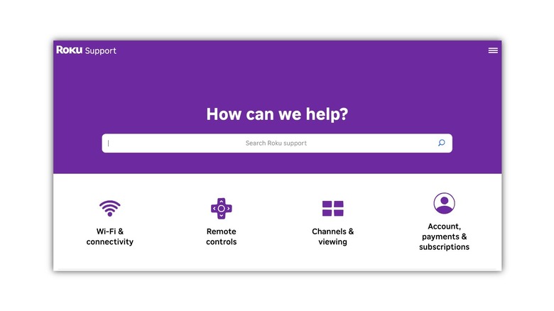 Roku's support page on the web