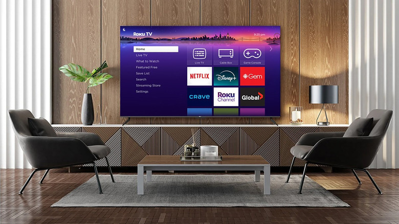 A Roku TV in a living room setting.