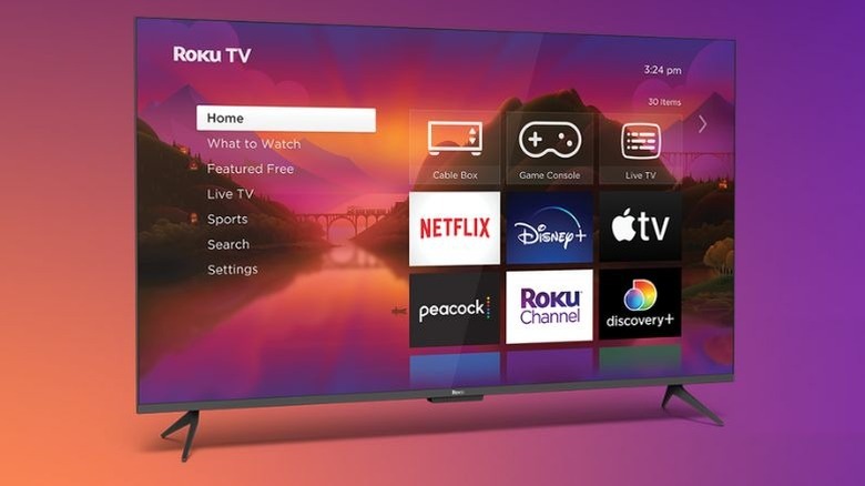 A Roku TV showing its menu with Netflix, Disney+, and other apps