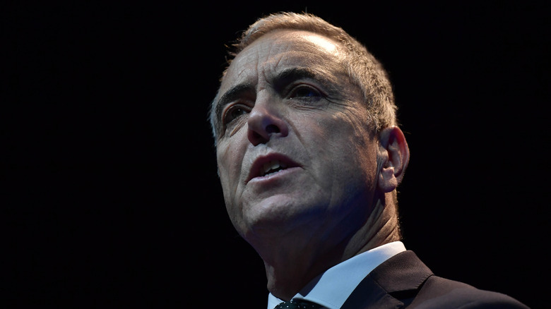 Actor James Nesbitt speaking at a conference.