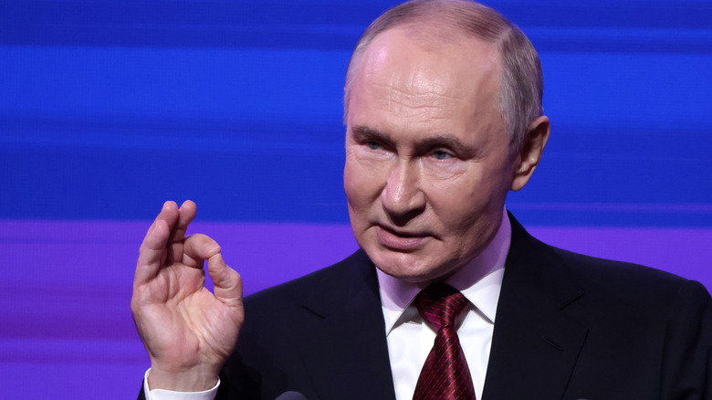 Russia's president Putin giving a speech