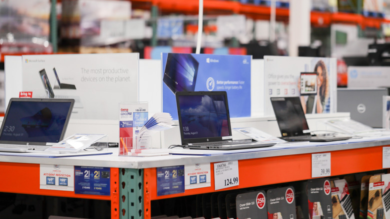 The laptop aisle of a Costco.
