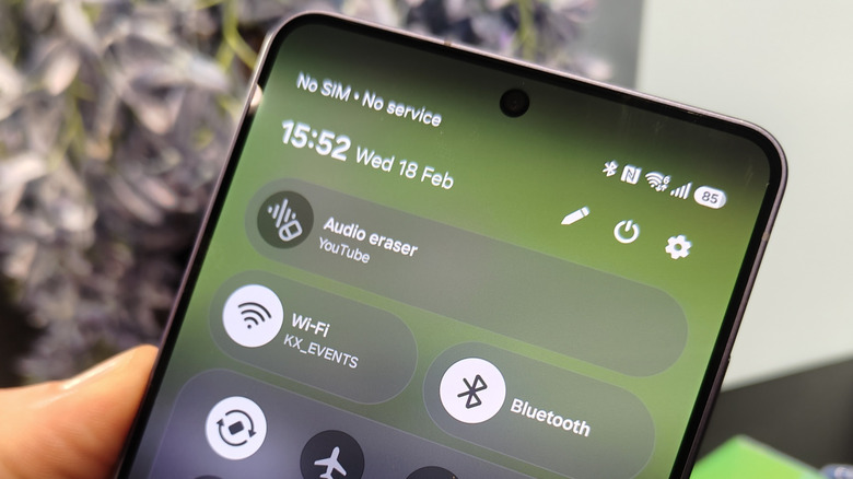 The quick-settings menu on the Samsung Galaxy S26 Ultra, showing the Audio eraser function