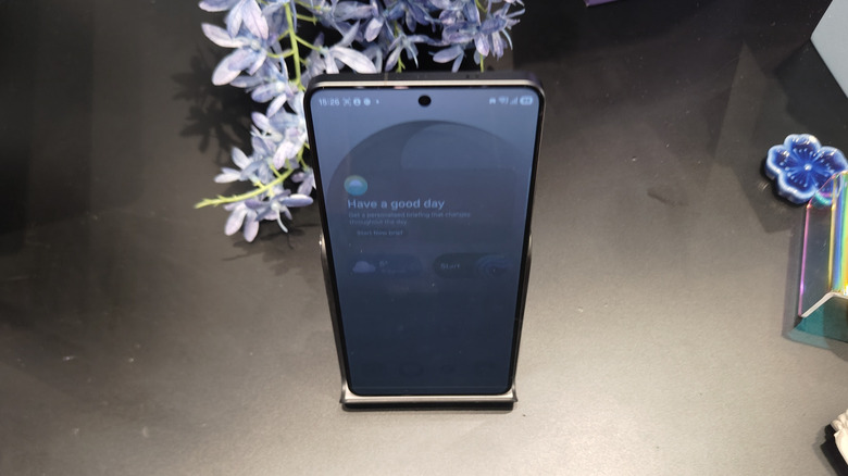 The Samsung Galaxy S26 Ultra from a top view, with the screen faded due to the Privacy Display