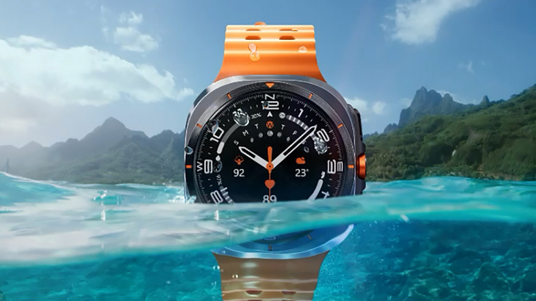 The Samsung Galaxy Ultra peaking up above water.