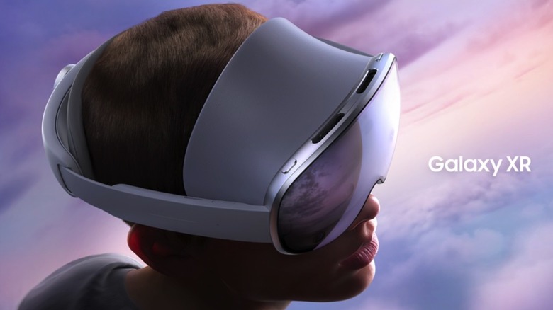 A person wearing the Galaxy XR headset.