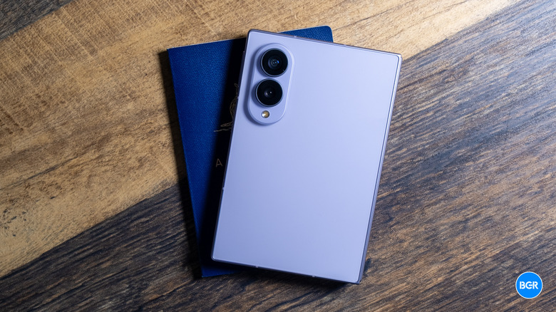 Back of the Samsung Galaxy Z Fold 8 with a passport