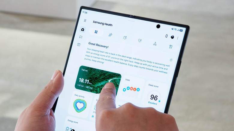Someone using the Samsung Health app on a Galaxy Z Fold 8 Ultra