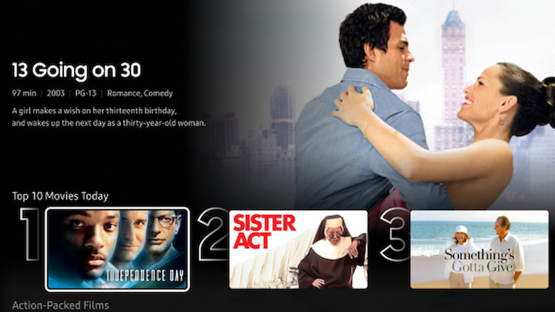 Samsung TV Plus UI showing today's top 10 movies