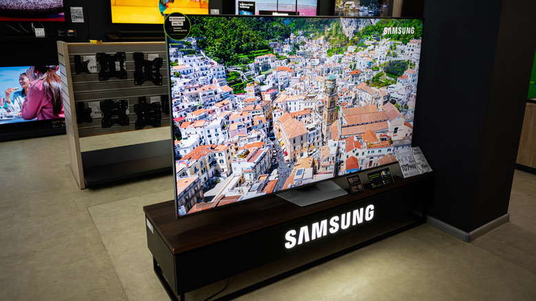 A Samsung TV on display in a store.