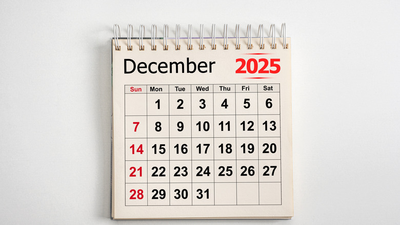 calendar showing december 2025, on white background