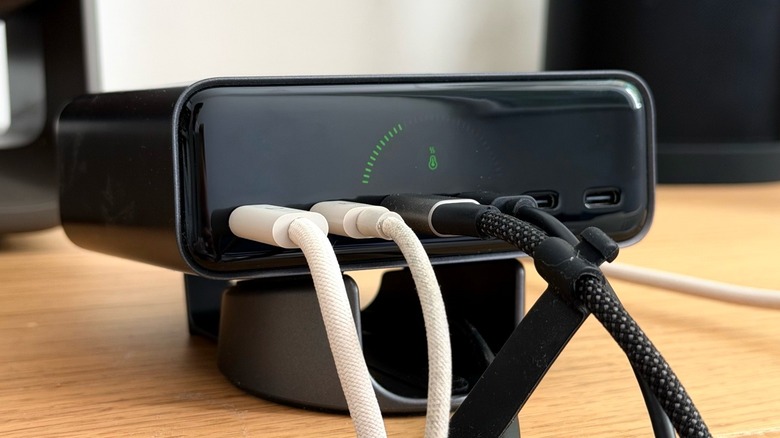 Close-up shot of Satechi's ChargeView accessory with four USB-C cables attached to it