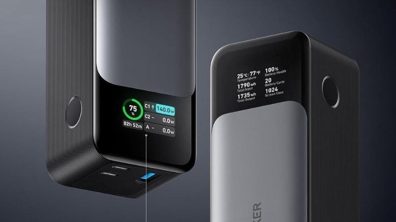 Anker 737 Power Bank Smart Digital Display showing battery percentage and other stats