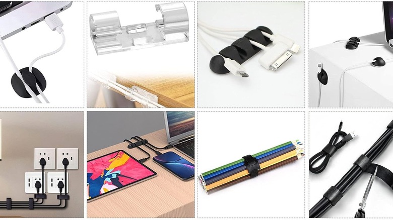 Multi-piece organizer with holders and ties in varying configurations.