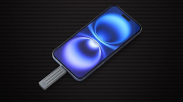 Seagate compact SSD plugged into smartphone for data backup.