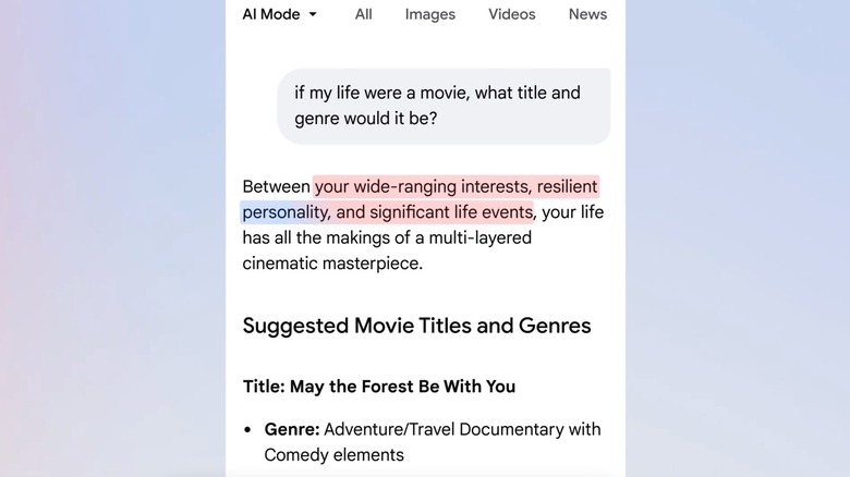 A Personal Intelligence Google Search example.