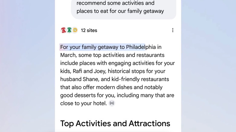 A Personal Intelligence Google Search example.
