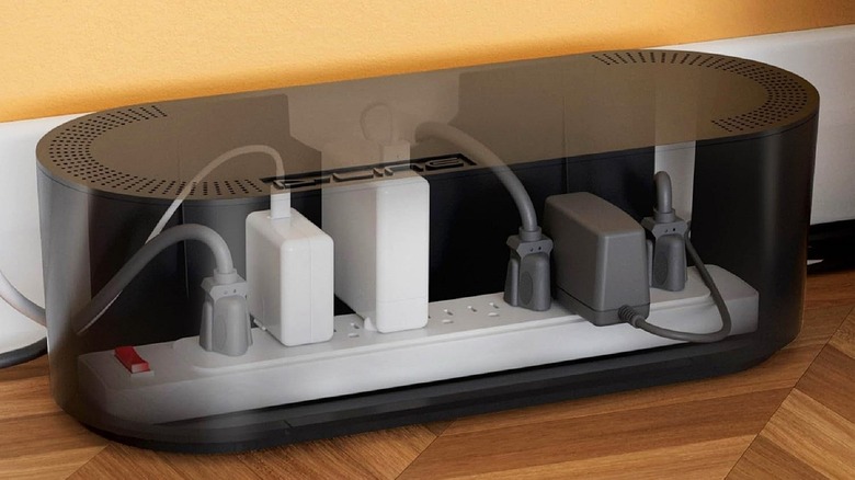 D-Line Cable Managment Box with power strip and cords inside