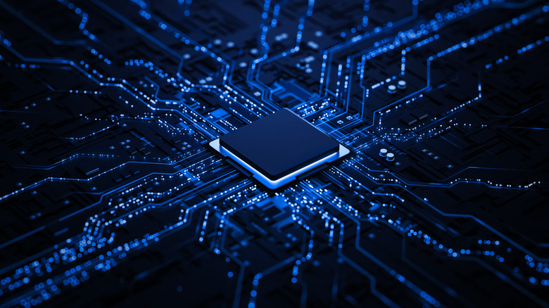 A concept of a chip on a circuit board.