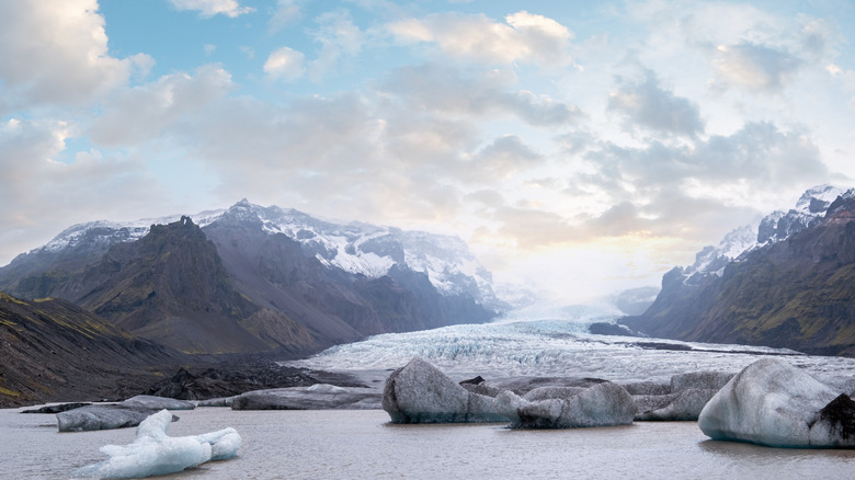 glacier landscape with snowy mountains