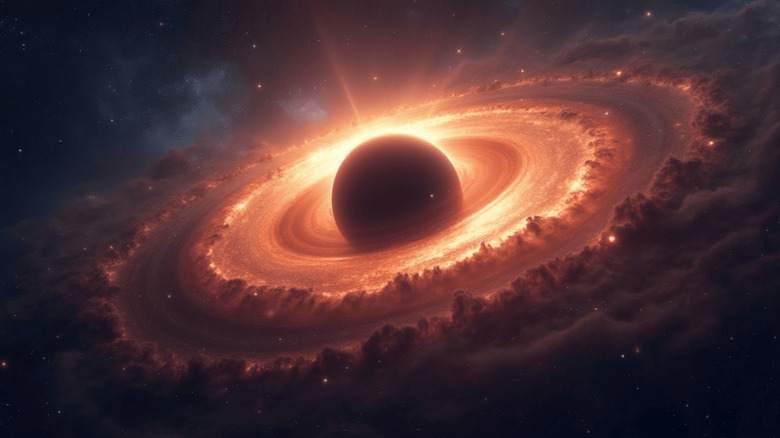 A large black hole surrounded by matter