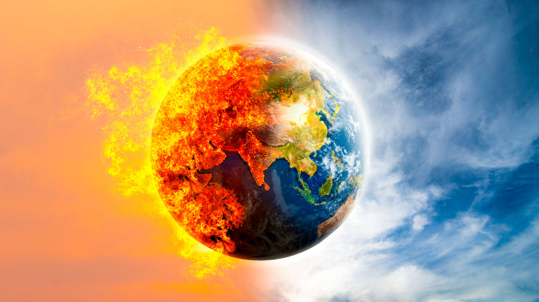A part of the earth burning from global warming