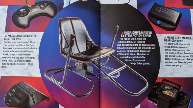 Magazine ad featuring the Sega Action Chair and other Sega Mega Drive peripherals