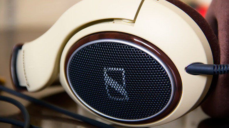 A pair of Sennheiser headphones.