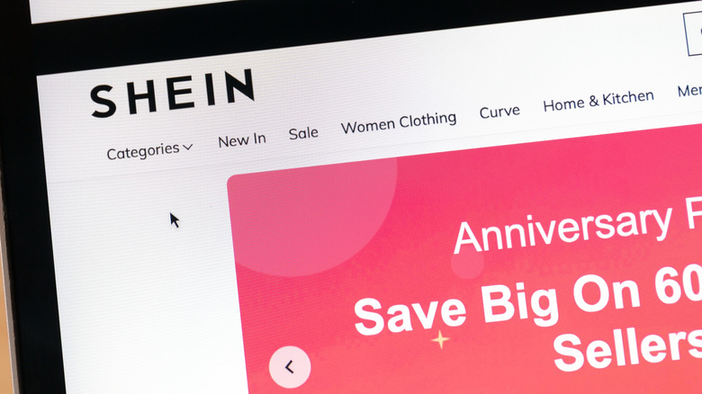 Shein website that shows product categories and a sale