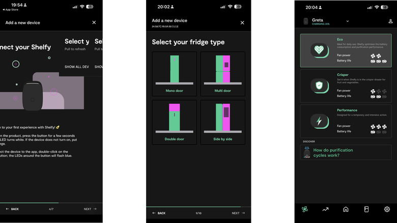 Screenshots of setting up the Shelfy in the Vitesy hub app