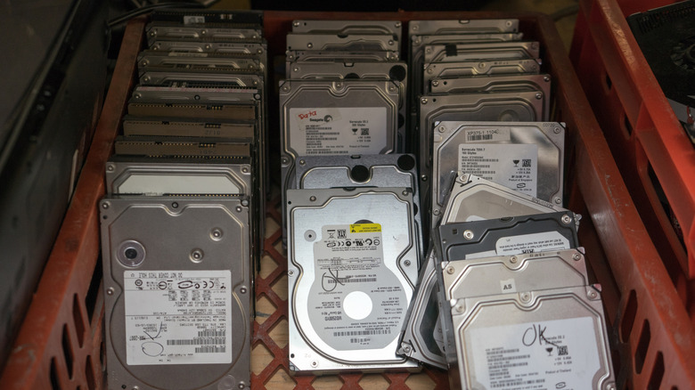 A collection of old hard disk drives