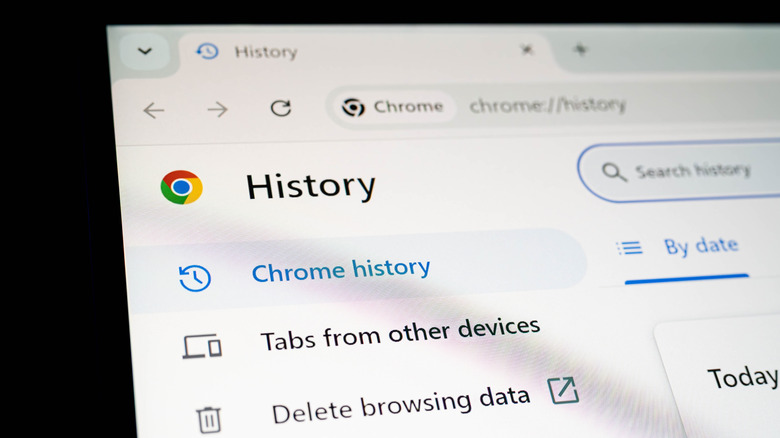 A close-up of a Google Chrome tab showing the user's history.