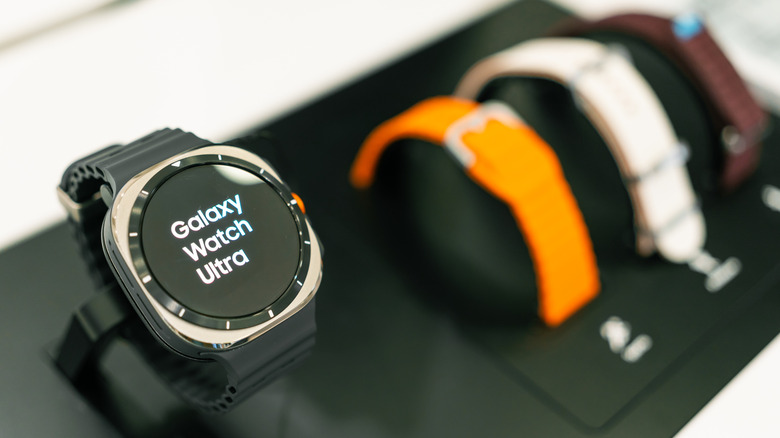 Samsung Galaxy Watches on display at a retail store