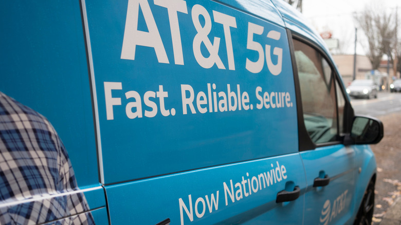 An AT&T fleet vehicle promoting the carrier's 5G network.