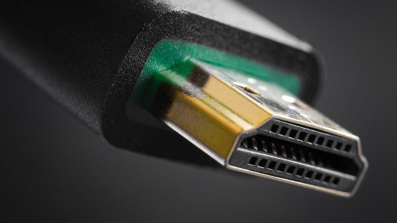 Close up of an HDMI cable connector.