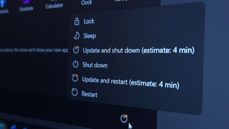 All the power options on a windows pc including restart and shut down