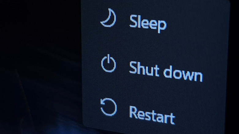 The sleep menu on a Windows computer.