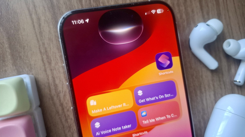 iPhone showing Siri AI with Shortcut app and widget on the home screen