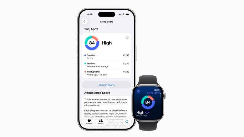 Apple iPhone and Apple Watch showing sleep score reading