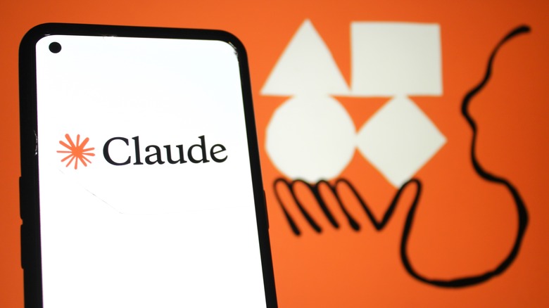 Claude logo on a smartphone screen and a Claude illustration in the background.