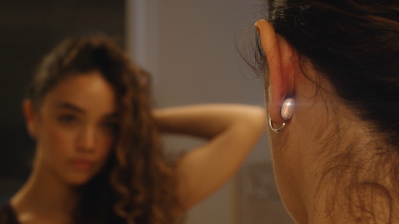 Lumia 2 smart earrings while worn visible from the back of the ear.