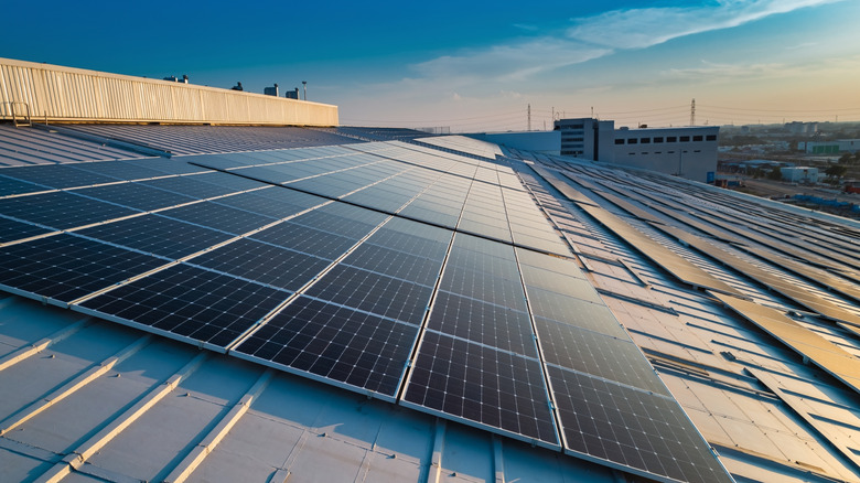 Rows of solar panels installed on a roof