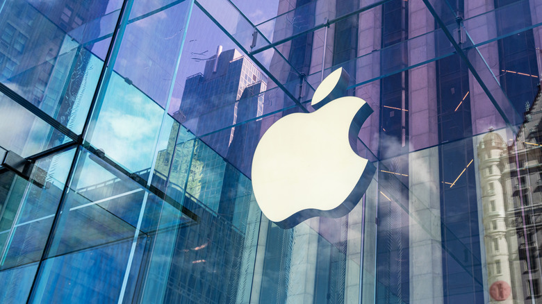 Apple logo outside of Apple retail store