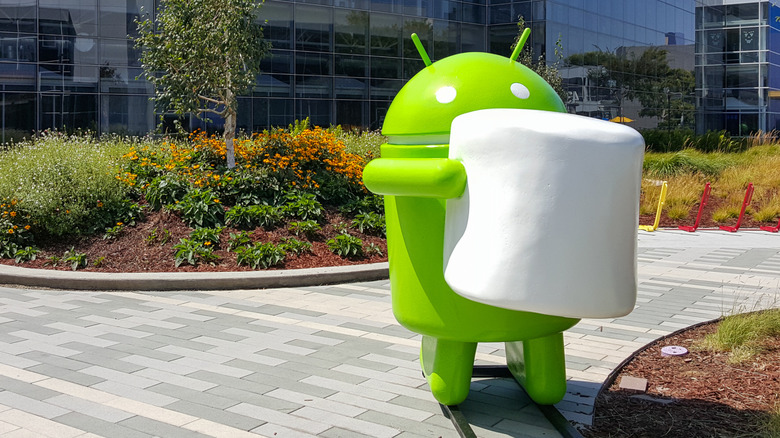 A life-size Android statue holding a marshmallow outside one of Google's offices in Mountain View, Calif.